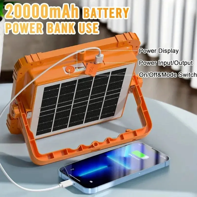 Solar Camping Light 400? with 20000mAh Power Bank, LED Flashlight, Magnetic Portable Lantern, Rechargeable Emergency Repair Lamp