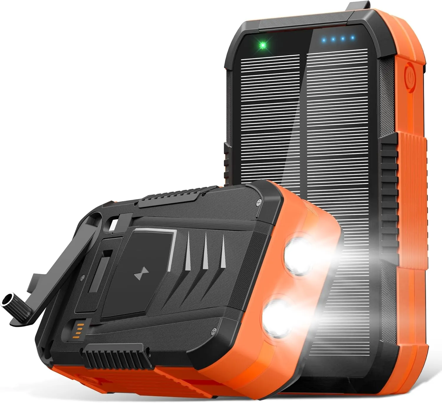 Solar Charger Wireless Power Bank 73200mAh Built in 2 Cables and Hand Crank, Portable Charger 22.5W Fast Charger 6 Outputs & 4 Inputs External Battery Pack with Bright Flashlight and Compass