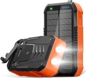 Solar Charger Wireless Power Bank 73200mAh Built in 2 Cables and Hand Crank, Portable Charger 22.5W Fast Charger 6 Outputs & 4 Inputs External Battery Pack with Bright Flashlight and Compass