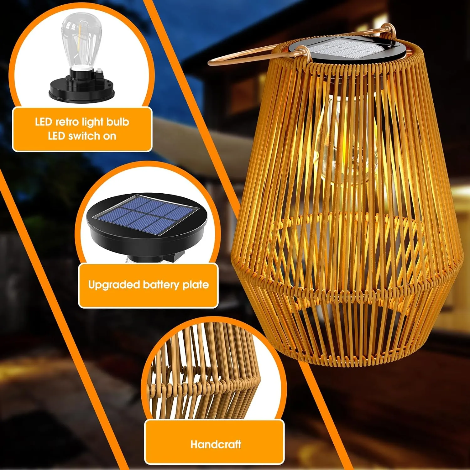 Solar Lanterns Outdoor, KagoLing Solar Hanging Lantern Lights Decorative Christmas Light for Garden Patio Courtyard Lawn-2 Pack, HANDLAN-02