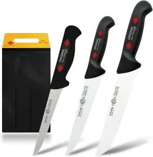 Solingen Meat Knife/Slaughter Knife Set 3-Piece for Professionals and Private Use (Black), Made In Germany