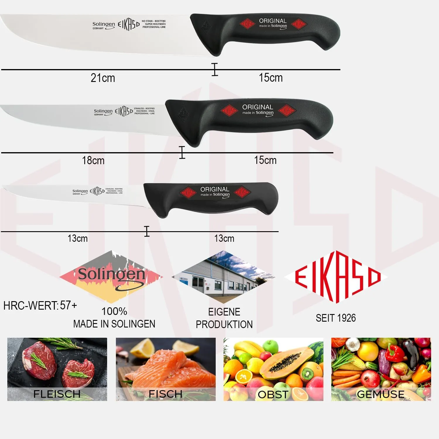 Solingen Meat Knife/Slaughter Knife Set 3-Piece for Professionals and Private Use (Black), Made In Germany