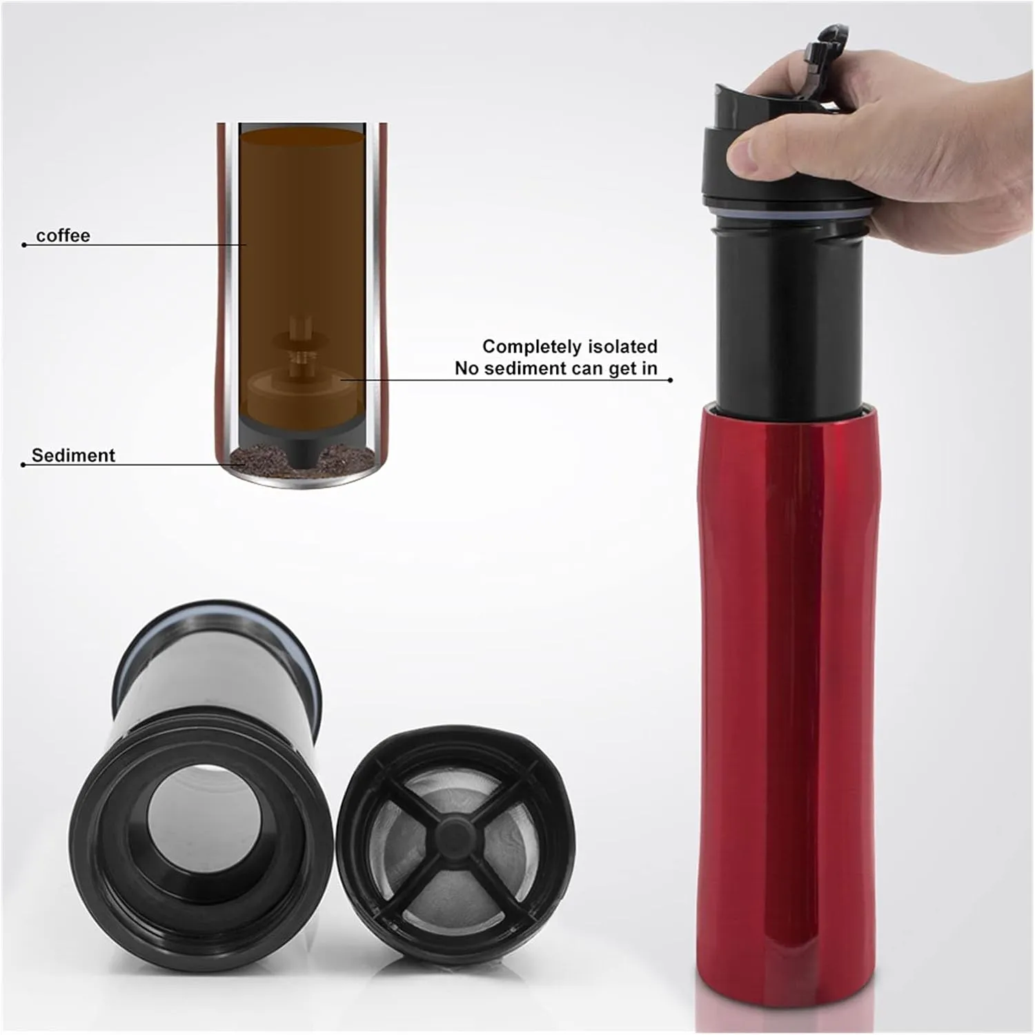 Sports Cup Portable Stainless Steel Press Pot Coffee Pot Filter Vacuum Cup Tea Cup