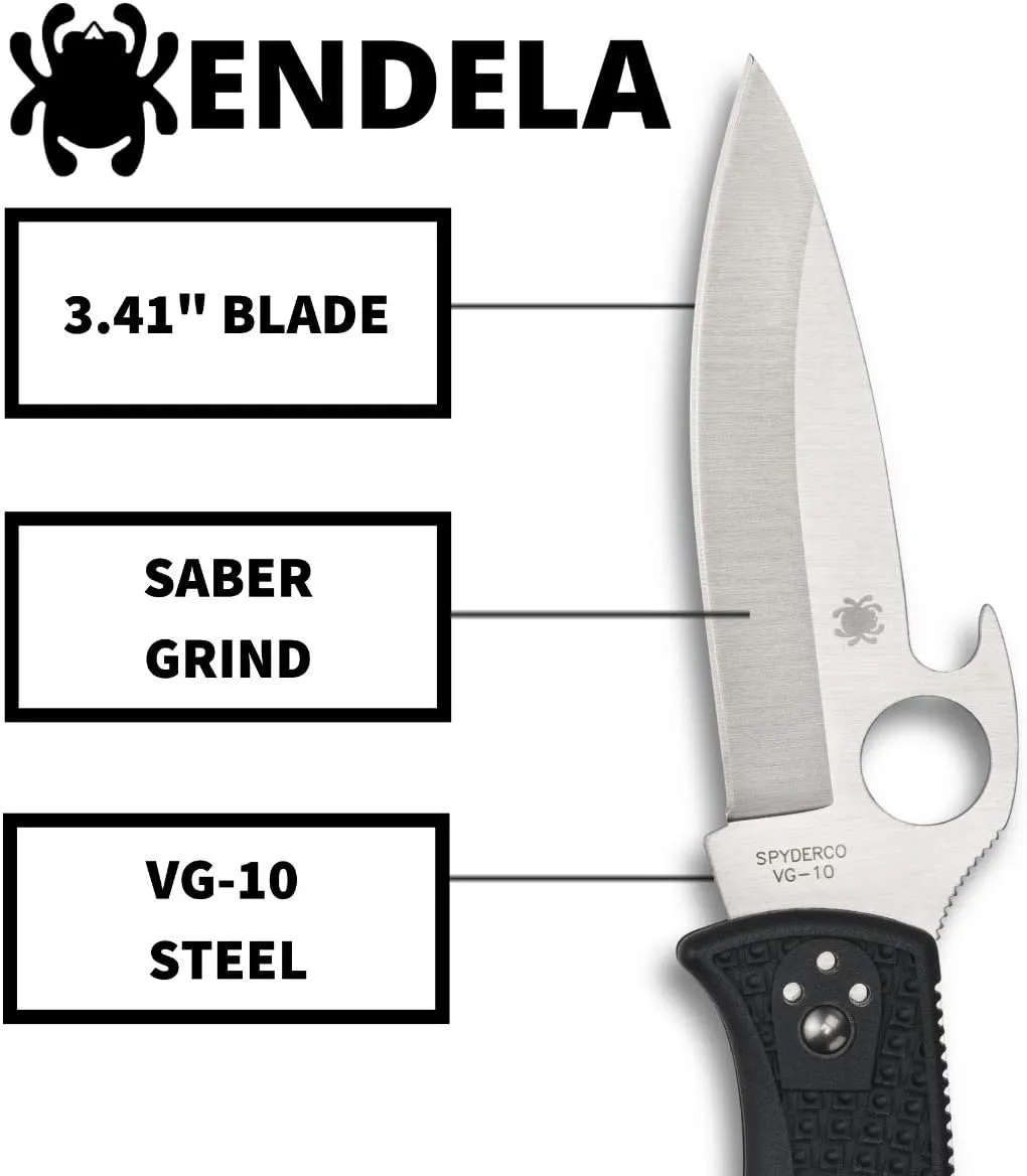 Spyderco Endela Lightweight Knife with 3.41" VG-10 Stainless Steel Blade and Emerson Opener - PlainEdge - C243PGYW