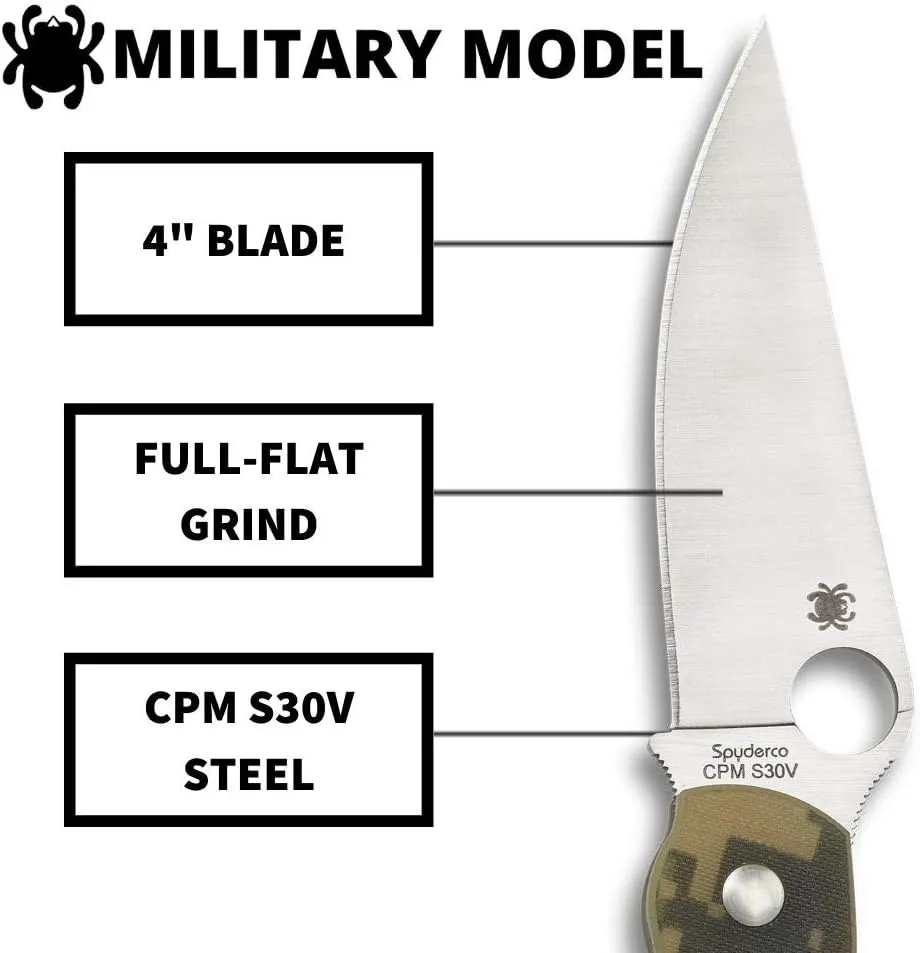 Spyderco Military Model Signature USA-Made Knife with 4" Premium Stainless Steel Blade and Durable G-10 Handle - PlainEdge - C36