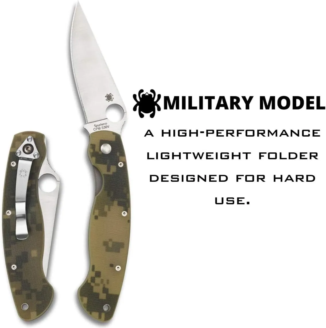Spyderco Military Model Signature USA-Made Knife with 4" Premium Stainless Steel Blade and Durable G-10 Handle - PlainEdge - C36