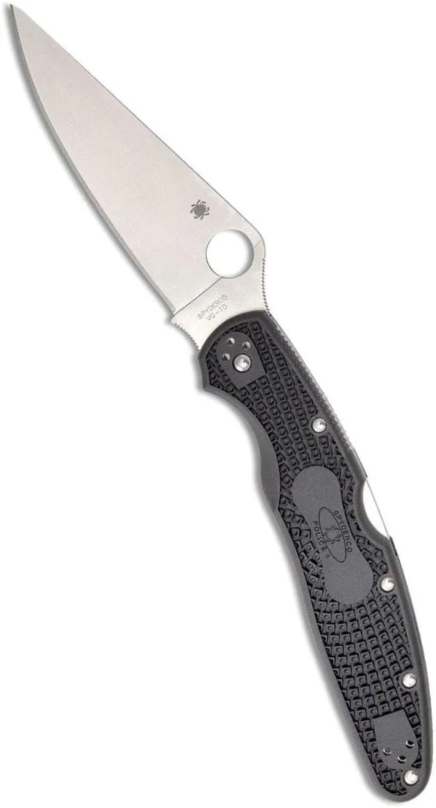 Spyderco Police 4 Lighweight Knife - Black FRN Handle with PlainEdge, Full-Flat, VG-10 Steel Blade and Back Lock - C07PBK4