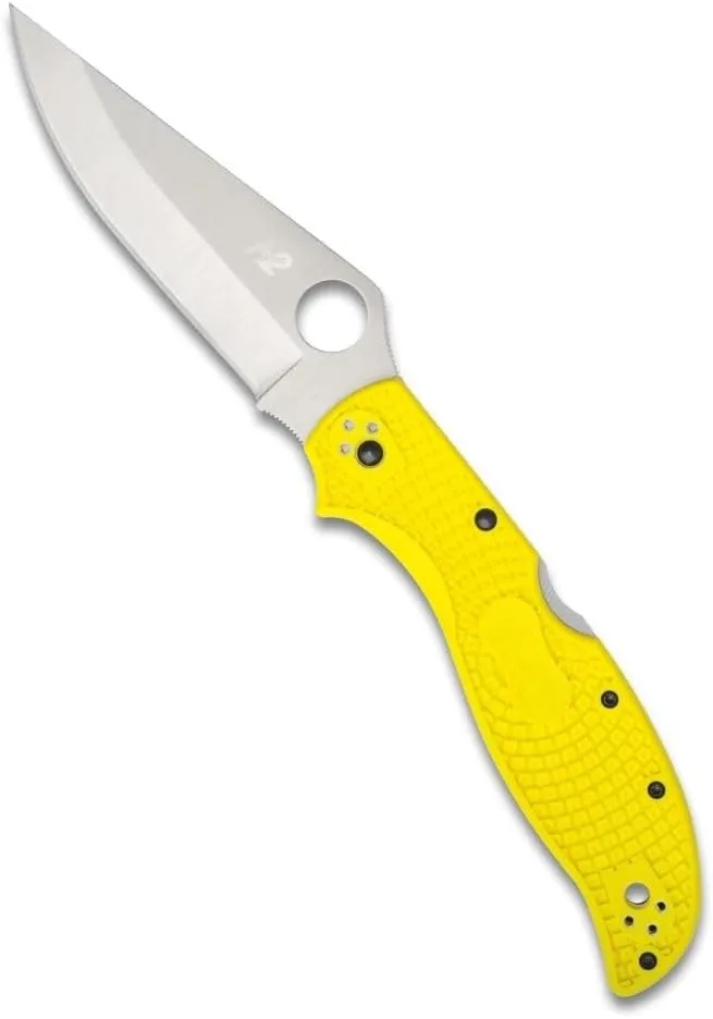 Spyderco Stretch 2 XL Lightweight Salt Folding Pocket Knife with 3.99 Inch H-2 Tool Steel Blade and Yellow FRN Handle - PlainEdge - C258PYL
