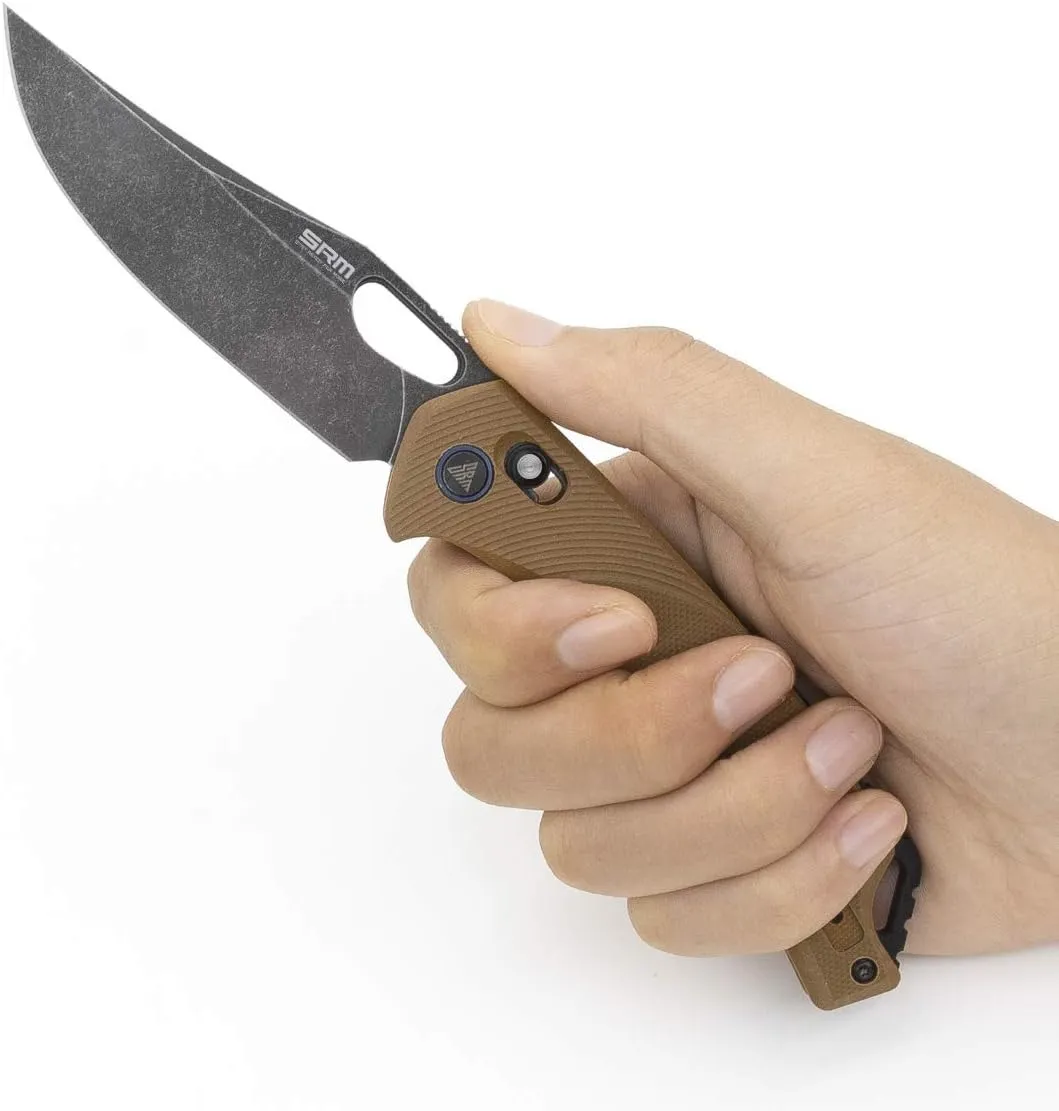 SRM Folding Pocket Knife, 2-Position Pocket Clip, Ambidextrous lock, D2 Steel Blade, Thumb Hole Opening, G10 Handle, Cool Knives for Outdoor Survival Camping EDC