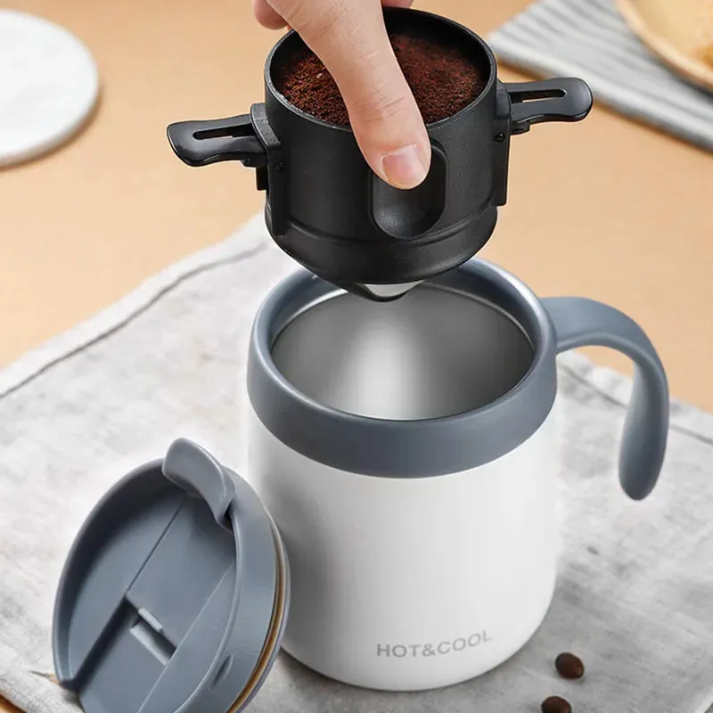 Stainless Steel Portable Coffee Filter Drip Coffee Tea Holder – Reusable Coffee Dripper & Mug Set