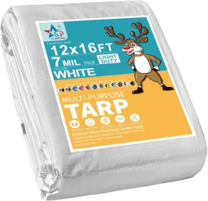 STARPYNG-7 Mil White 12x16 Feet Tarp-Multifunctional White Waterproof Tarpaulin-Waterproof, UV Resistant, Rip and Tear Resistant, Poly Tarpaulin with Reinforced Edges for Cover
