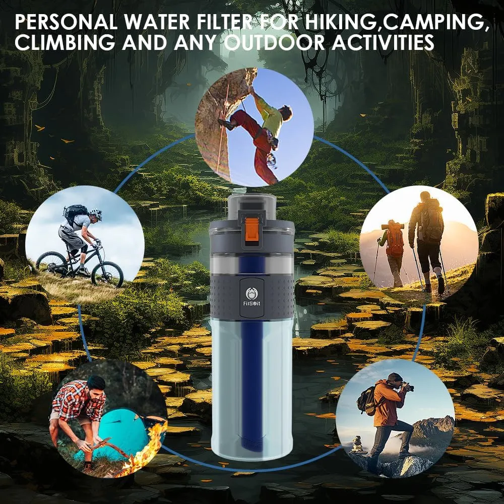 Straw Filter Water Bottle Outdoor Water Bottle with Filter Water Purifier Filtration Bottle Survival Emergency Hiking Travel and Backpacking Water Filter 17oz