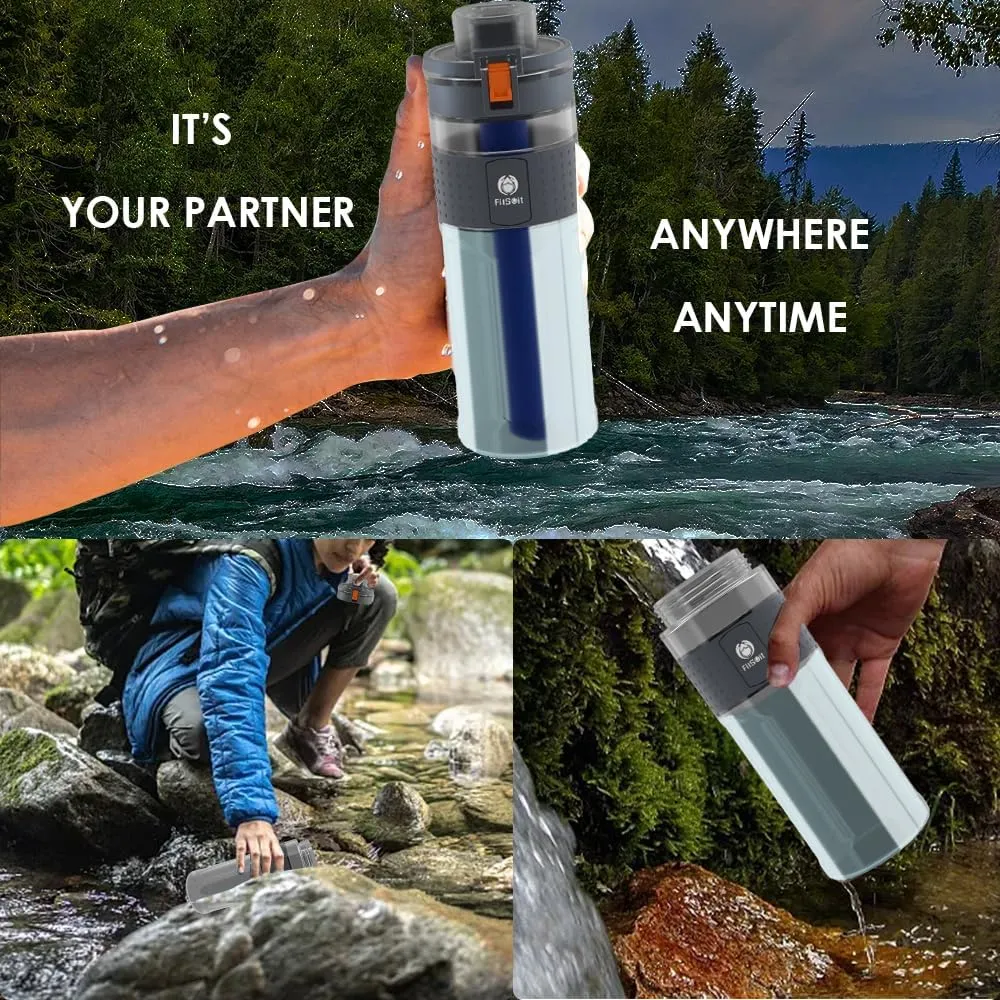 Straw Filter Water Bottle Outdoor Water Bottle with Filter Water Purifier Filtration Bottle Survival Emergency Hiking Travel and Backpacking Water Filter 17oz