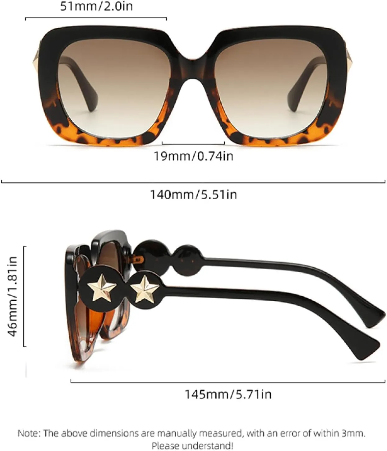 Style Simple Sunglasses with Metal Five-pointed Stars and Sun Protection.