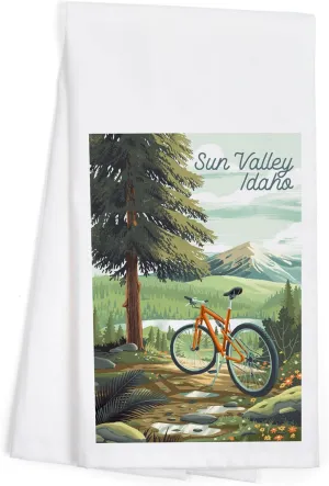 Sun Valley, Idaho, Off to Wander, Cycling with Mountains (100% Cotton Tea Towel, Decorative Hand Towel, for Kitchen and Home)