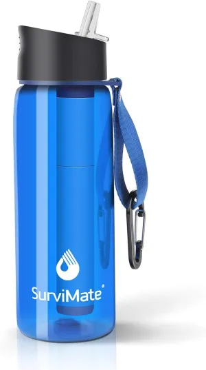 SurviMate Purified Water Bottle for Camping, Hiking, Backpacking and Travel, BPA Free with 5-Stage Intergrated Filter Straw