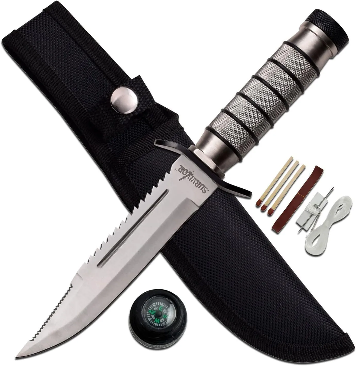Survivor HK-695 Series Fixed Blade Knife,Reverse Serrated Blade,Metal Handle, 9-1/2-Inch Overall