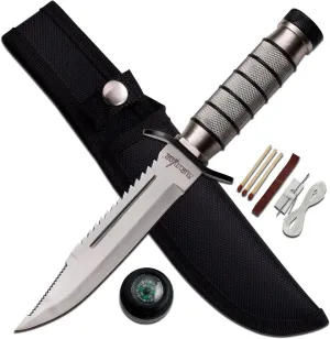 Survivor HK-695 Series Fixed Blade Knife,Reverse Serrated Blade,Metal Handle, 9-1/2-Inch Overall