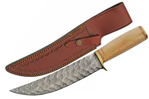 SZCO Supplies 12.5" Wood Handled Damascus Steel Survival Outdoor Hunting Knife With Sheath