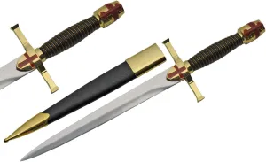 Szco Supplies 15.5" Replica Gold Medieval Crusader Dagger with Scabbard