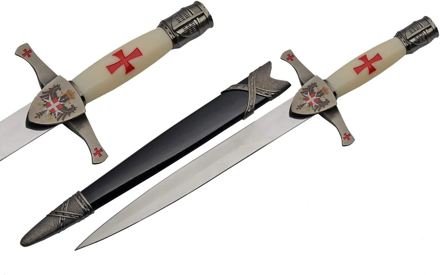 SZCO SUPPLIES 15.75” Replica Red Cross Crusader Dagger with Adorned Scabbard,White