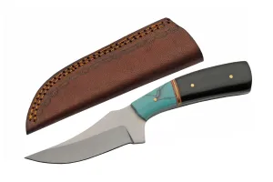 SZCO Supplies 203488 Horn Handled Trailing Point Outdoor Skinner Hunting Knife with Sheath, Blue/Black, 7" Length