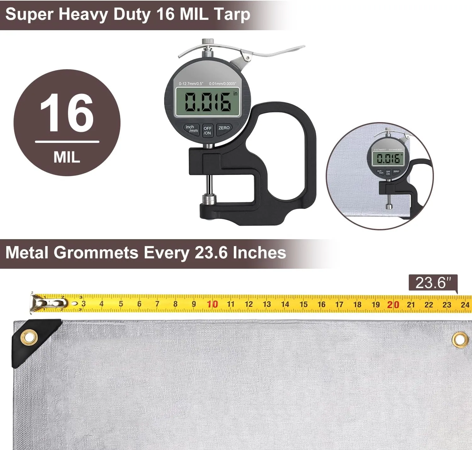 Tarp 12x16FT, 16 Mil Large Tarp, Tarps Heavy Duty Waterproof with Grommets Every 23.6", 420D Thick Plastic Tarp, UV Resistant Tear&Fade Resistant, Reinforced Edges for Outdoor Pool Camp Tent