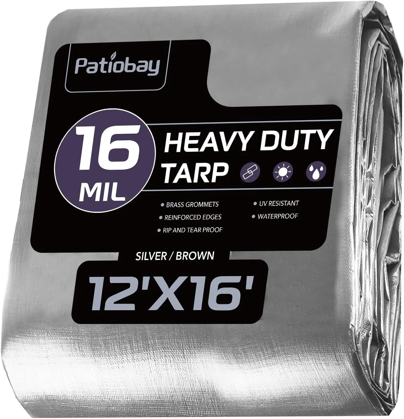 Tarp 12x16FT, 16 Mil Large Tarp, Tarps Heavy Duty Waterproof with Grommets Every 23.6", 420D Thick Plastic Tarp, UV Resistant Tear&Fade Resistant, Reinforced Edges for Outdoor Pool Camp Tent