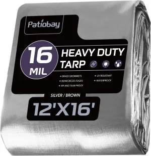 Tarp 12x16FT, 16 Mil Large Tarp, Tarps Heavy Duty Waterproof with Grommets Every 23.6", 420D Thick Plastic Tarp, UV Resistant Tear&Fade Resistant, Reinforced Edges for Outdoor Pool Camp Tent
