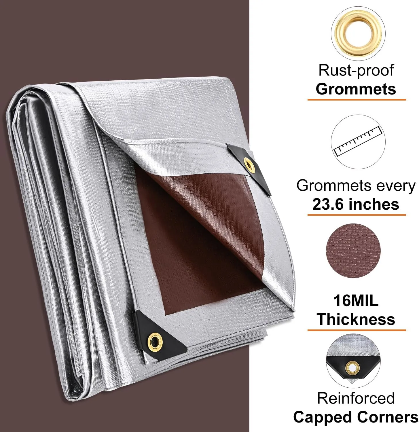 Tarp 12x16FT, 16 Mil Large Tarp, Tarps Heavy Duty Waterproof with Grommets Every 23.6", 420D Thick Plastic Tarp, UV Resistant Tear&Fade Resistant, Reinforced Edges for Outdoor Pool Camp Tent