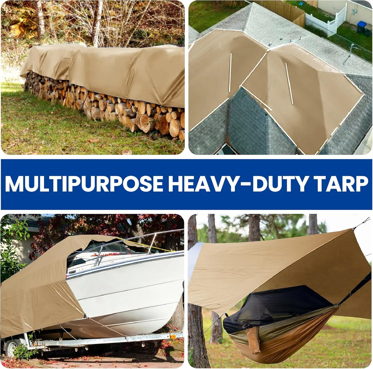 Tarp 15x20 Heavy Duty Waterproof Beige Tarp 12.5mil,Durable,Multipurpose, Weather Resistant,Uv Resistant,Tear Resistant,Can Be Used for Outdoor Furniture,Cars,Ships,Roofs-by MVPNET