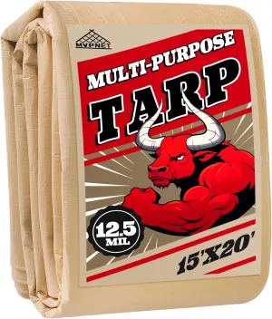Tarp 15x20 Heavy Duty Waterproof Beige Tarp 12.5mil,Durable,Multipurpose, Weather Resistant,Uv Resistant,Tear Resistant,Can Be Used for Outdoor Furniture,Cars,Ships,Roofs-by MVPNET