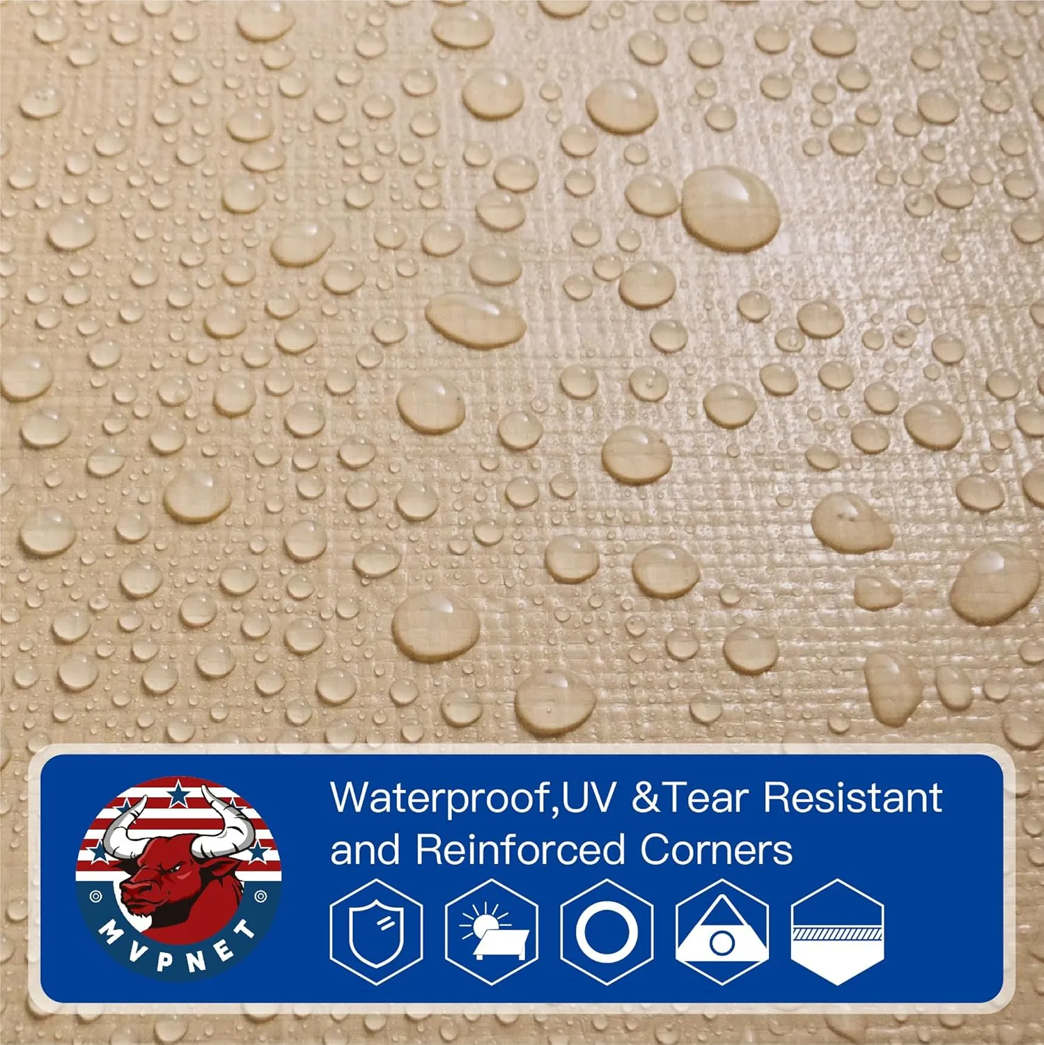 Tarp 15x20 Heavy Duty Waterproof Beige Tarp 12.5mil,Durable,Multipurpose, Weather Resistant,Uv Resistant,Tear Resistant,Can Be Used for Outdoor Furniture,Cars,Ships,Roofs-by MVPNET