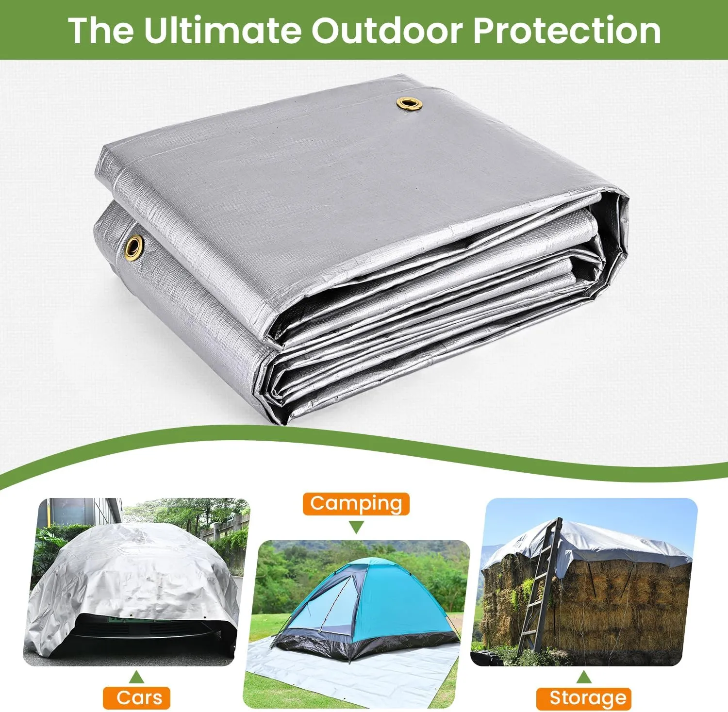 Tarp Waterproof 10' X 12', Heavy Duty Tarps Waterproof 16 Mil Large Tarp with Grommets Multipurpose Protective Poly Outdoor for Roof, Camping, Patio, Pool, Boat, Car|Silver/Black