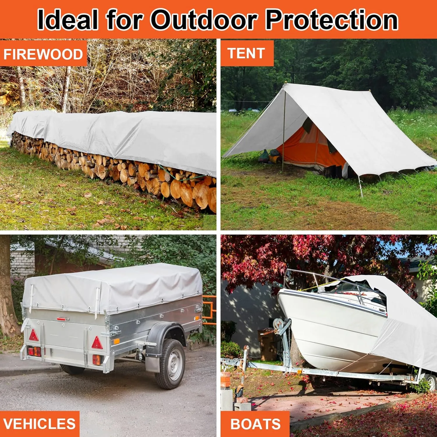 Tarp Waterproof 10x12 Ft Heavy Duty Tarp Thicker 14 Mil Large Tarps with Grommets and Reinforced Edges, UV Resistant Tear&Fade Resistant Plastic Tarp for Outdoor Camping Roof Pool Tent, White