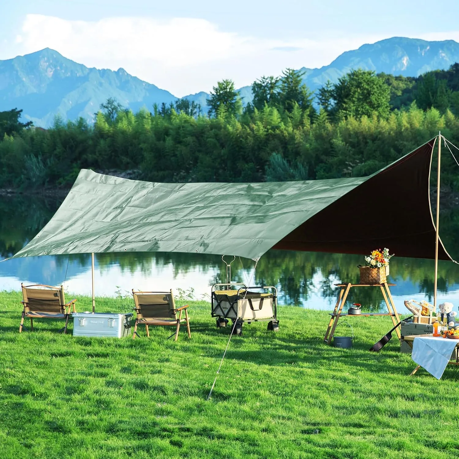 Tarp Waterproof 12' X 20', 14 Mil Heavy Duty Tarps Waterproof Multipurpose Protective Cover Large Tarp UV All Weather Resistant for Shelter Camping, Green/Brown