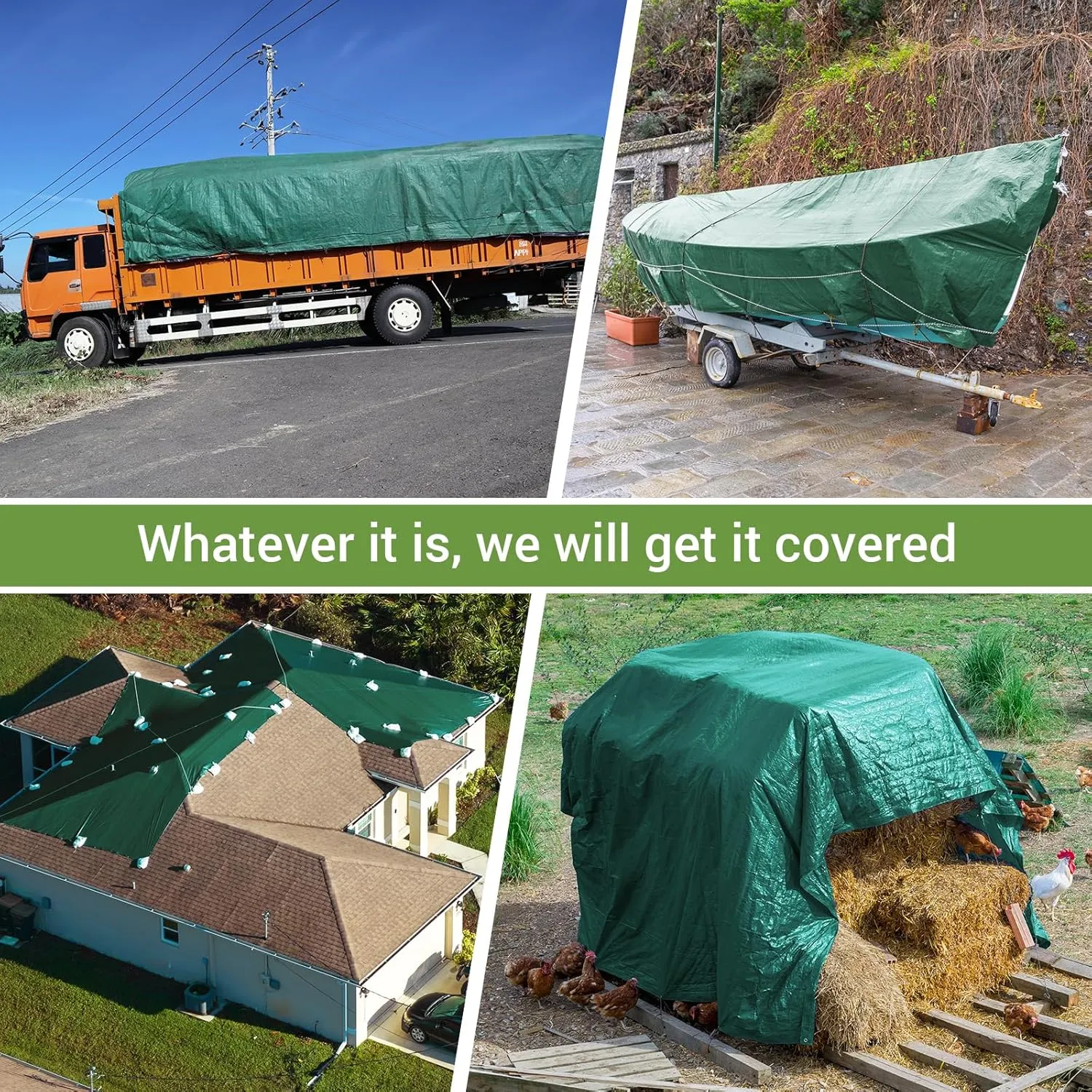 Tarp Waterproof 12' X 20', 14 Mil Heavy Duty Tarps Waterproof Multipurpose Protective Cover Large Tarp UV All Weather Resistant for Shelter Camping, Green/Brown