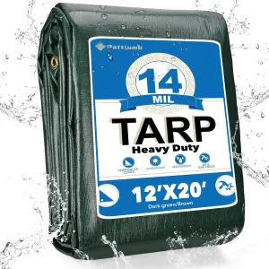 Tarp Waterproof 12' X 20', 14 Mil Heavy Duty Tarps Waterproof Multipurpose Protective Cover Large Tarp UV All Weather Resistant for Shelter Camping, Green/Brown