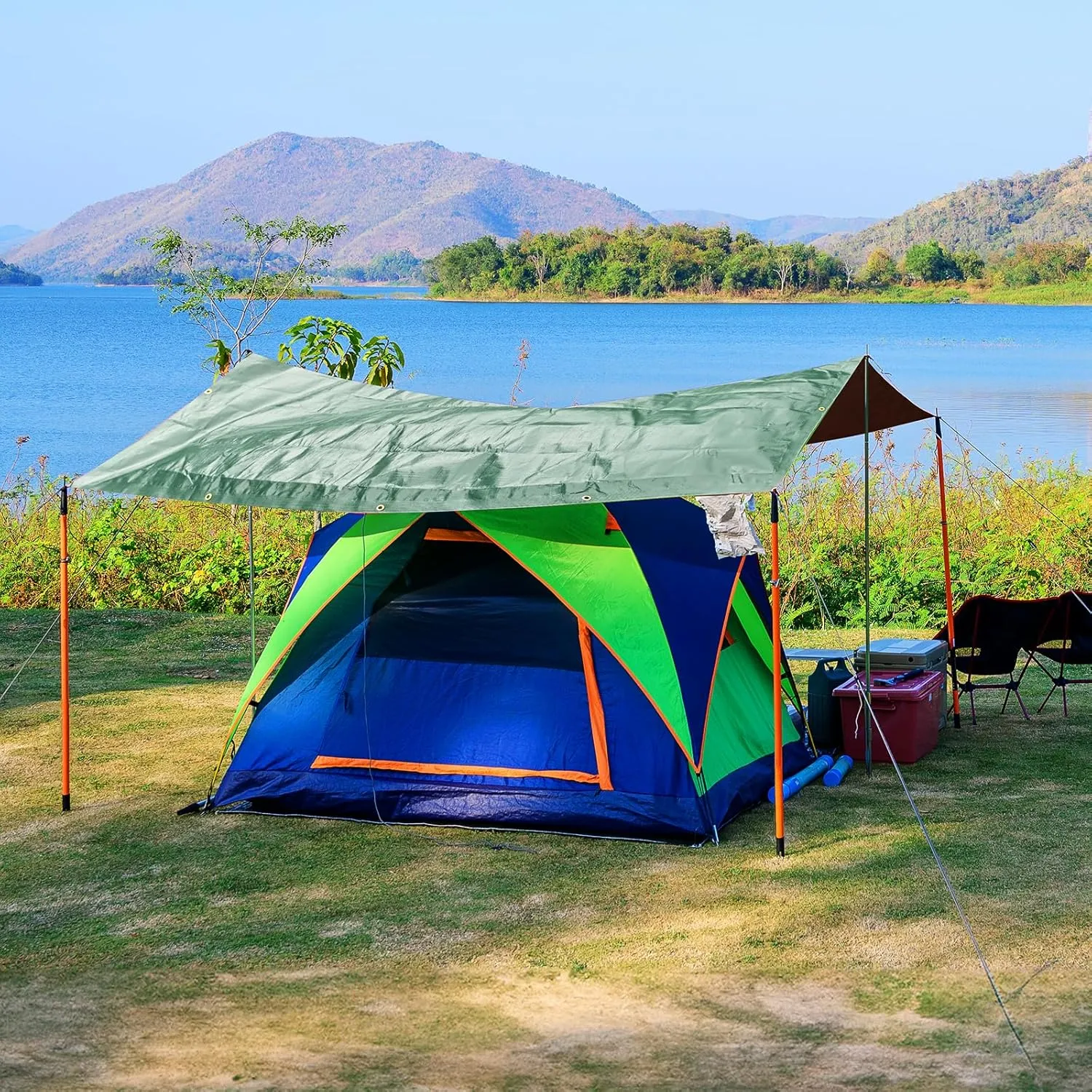 Tarp Waterproof 12' X 20', 14 Mil Heavy Duty Tarps Waterproof Multipurpose Protective Cover Large Tarp UV All Weather Resistant for Shelter Camping, Green/Brown