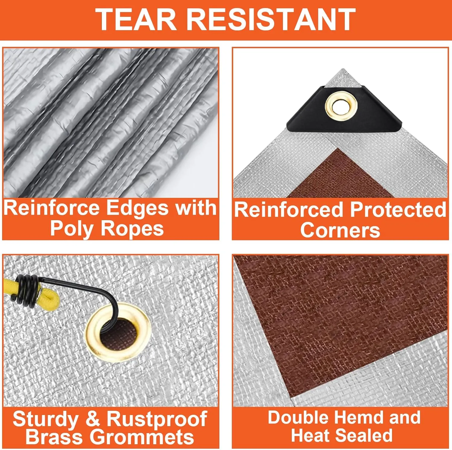 Tarp Waterproof 12x20 Ft Heavy Duty Tarp Thicker 16 Mil Large Tarps with Brass Grommets and Reinforced Edges, UV&Fade Resistant Tear Resistant Plastic Tarp for Outdoor Camping Roof Pool Tent