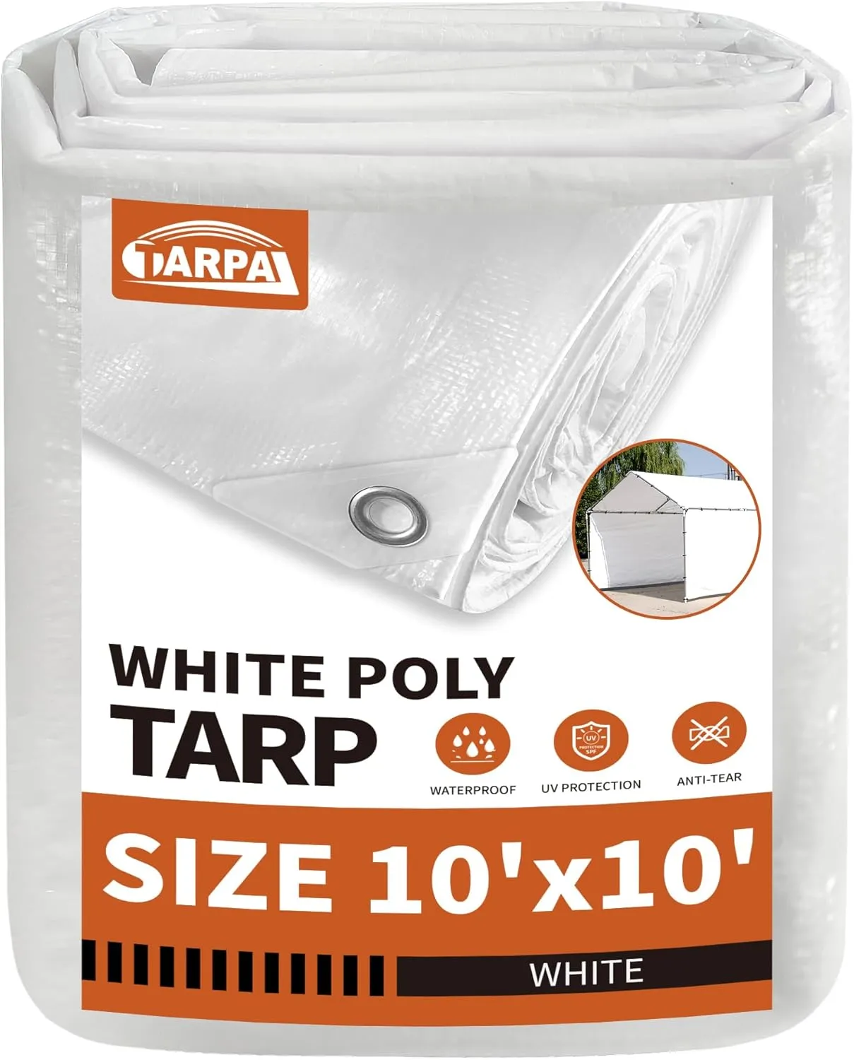 TARPAL 10'x10' White Tarp Waterproof 7.5 mil Medium Duty All Purpose Poly Tarps Cover Waterproof,Snow Proof UV Protection,Rip and Tear Proof,Poly Tarpaulin