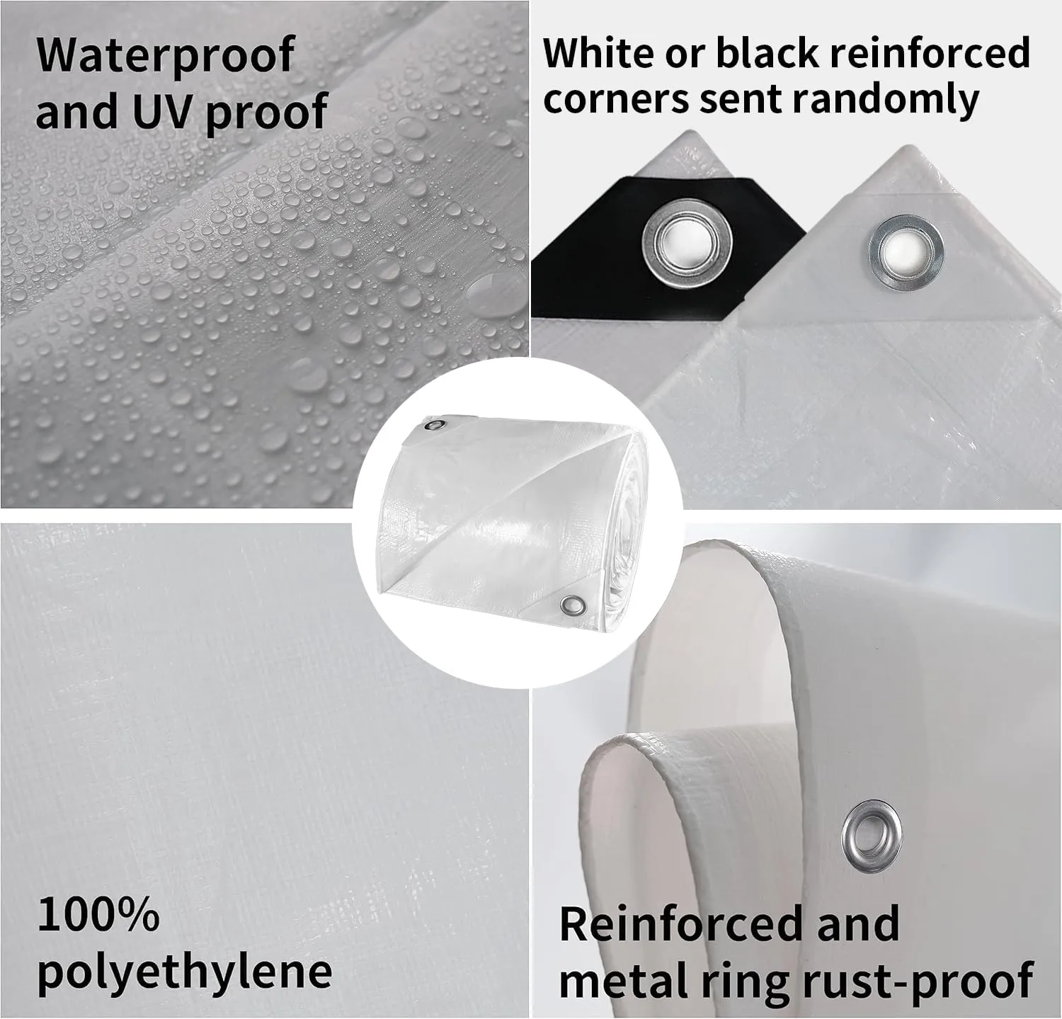 TARPAL 10'x10' White Tarp Waterproof 7.5 mil Medium Duty All Purpose Poly Tarps Cover Waterproof,Snow Proof UV Protection,Rip and Tear Proof,Poly Tarpaulin