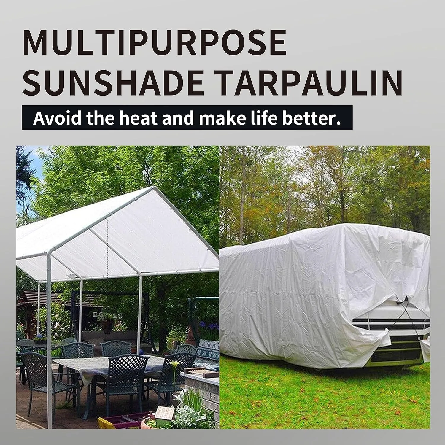 TARPAL 10'x10' White Tarp Waterproof 7.5 mil Medium Duty All Purpose Poly Tarps Cover Waterproof,Snow Proof UV Protection,Rip and Tear Proof,Poly Tarpaulin