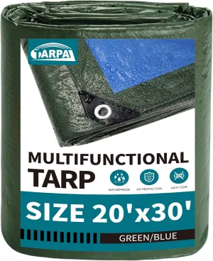 TARPAL 20x30 Feet Green Tarp Waterproof Multipurpose Protective Cover All Purpose Outdoor Poly Tarps Cover for Swimming Pool, Roof Waterproofing,Boat, car, Camping, firewood,Outdoor Furniture,etc