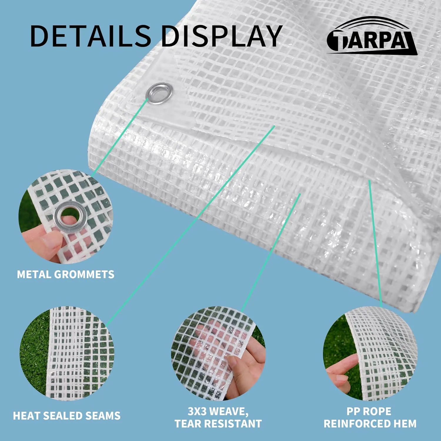 TARPAL 8'x10' Clear White Tarp Heavy Duty Waterproof 12mil with Grommets or Zip Ties for Small Greenhouse for Outdoors Garden,Farm,Chicken Coops