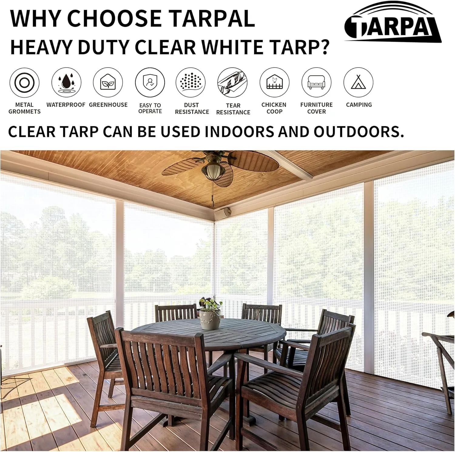 TARPAL 8'x10' Clear White Tarp Heavy Duty Waterproof 12mil with Grommets or Zip Ties for Small Greenhouse for Outdoors Garden,Farm,Chicken Coops