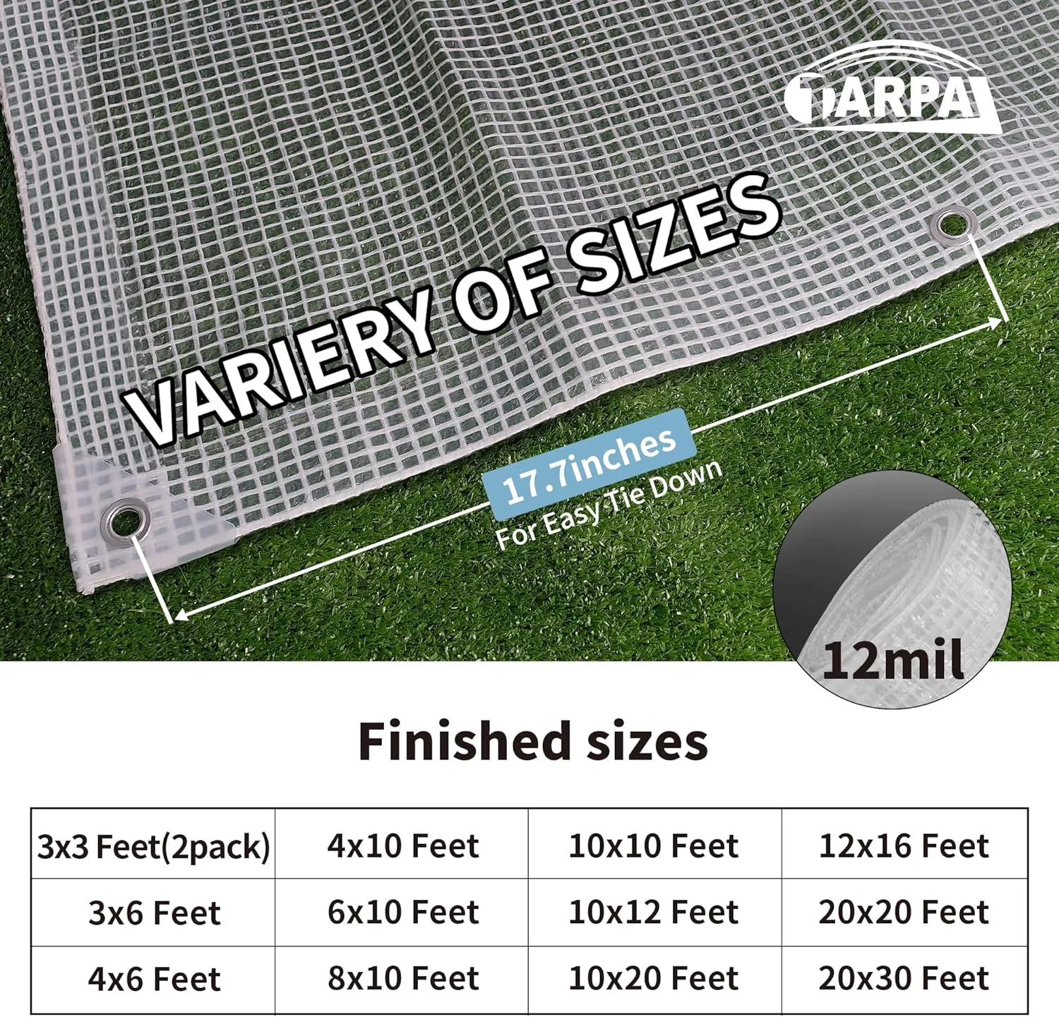 TARPAL 8'x10' Clear White Tarp Heavy Duty Waterproof 12mil with Grommets or Zip Ties for Small Greenhouse for Outdoors Garden,Farm,Chicken Coops