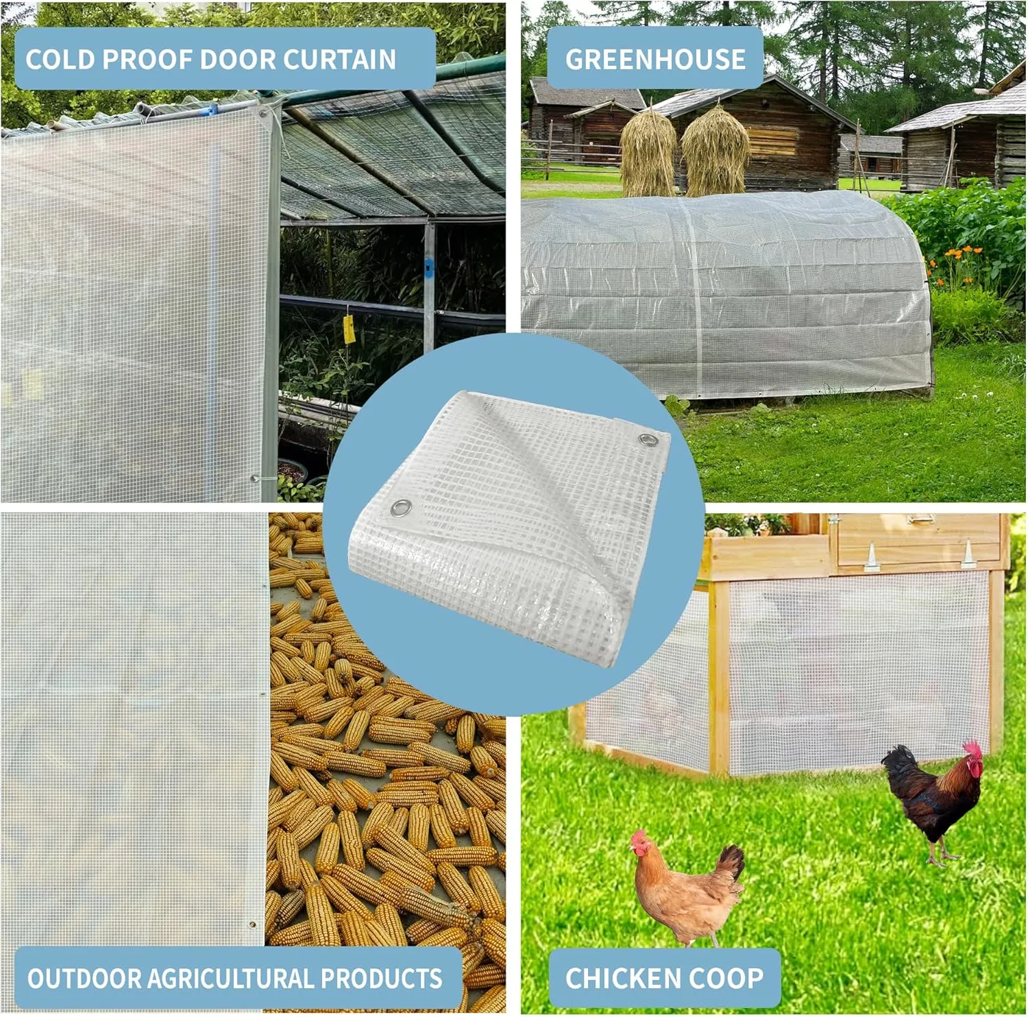 TARPAL 8'x10' Clear White Tarp Heavy Duty Waterproof 12mil with Grommets or Zip Ties for Small Greenhouse for Outdoors Garden,Farm,Chicken Coops