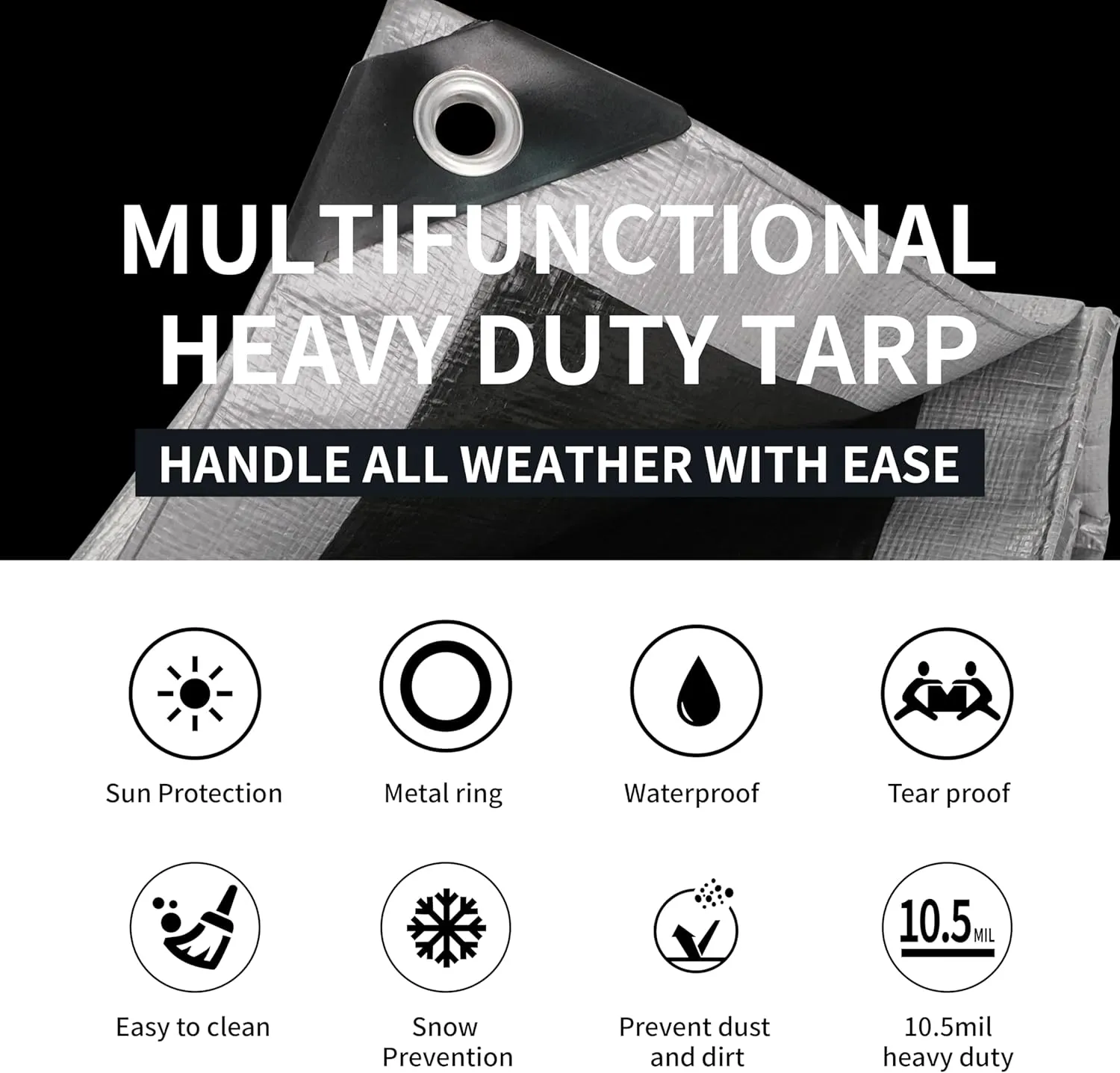 TARPAL 8x16 Feet Tarps Silver 10.5Mil Multipurpose Protective Cover Heavy Duty Tarp Waterproof,Snow or UV Protection,Durable Reinforced Edges