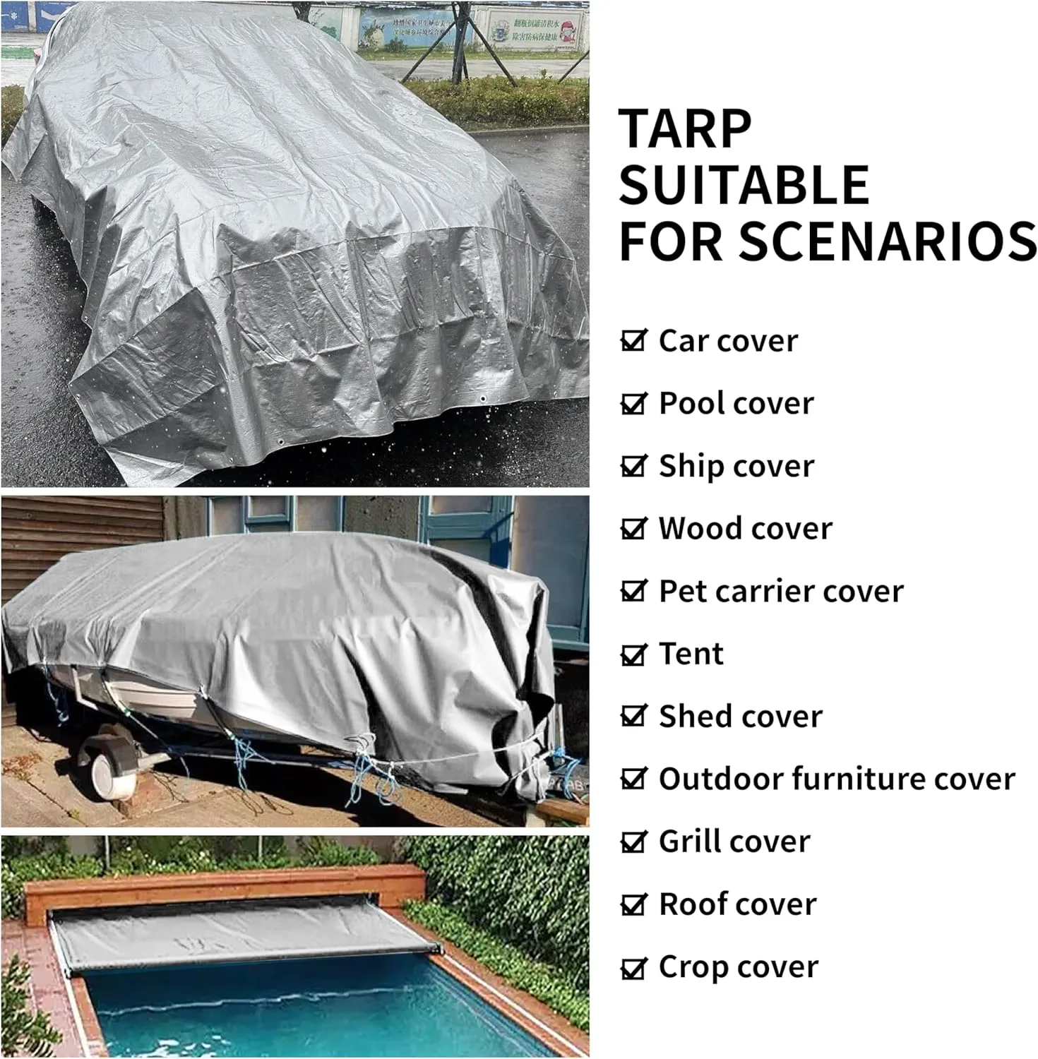 TARPAL 8x16 Feet Tarps Silver 10.5Mil Multipurpose Protective Cover Heavy Duty Tarp Waterproof,Snow or UV Protection,Durable Reinforced Edges
